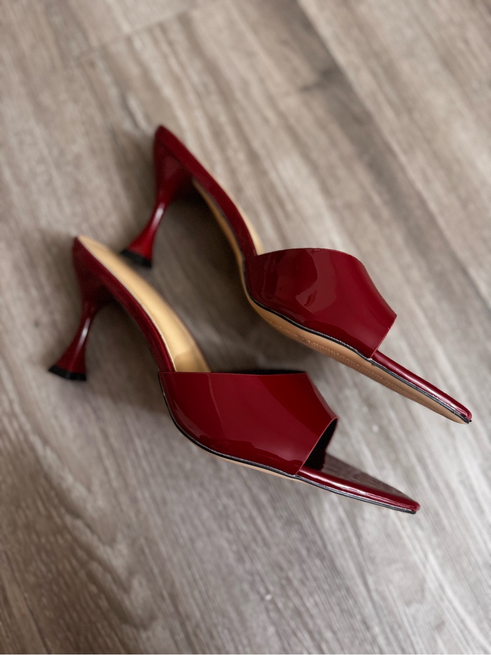 Women's Patent Leather Red Slide Heels